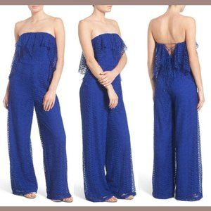 Free People Lemoncello Lace Overlay jumpsuit, Size 6, Blue